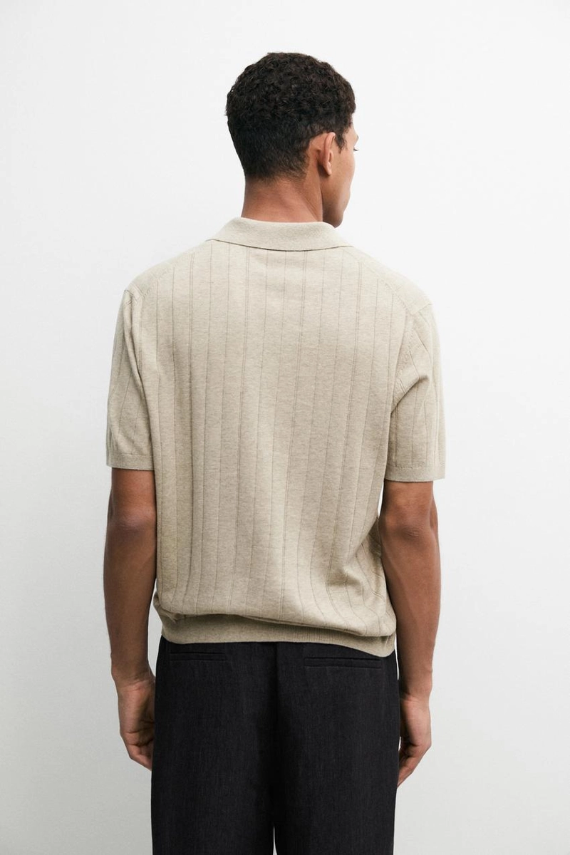Поло из вязаного хлопково-льняного смеси с короткими рукавами