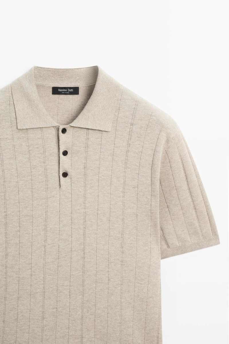 Поло из вязаного хлопково-льняного смеси с короткими рукавами