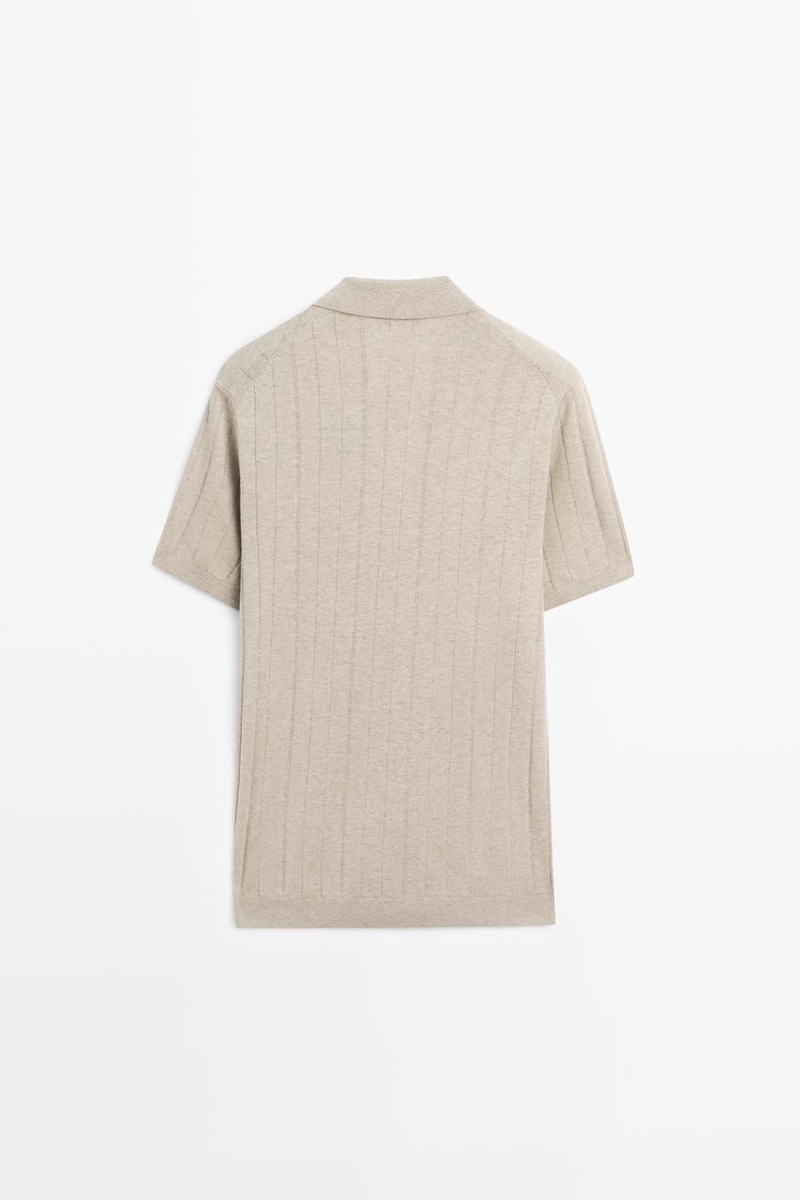 Поло из вязаного хлопково-льняного смеси с короткими рукавами