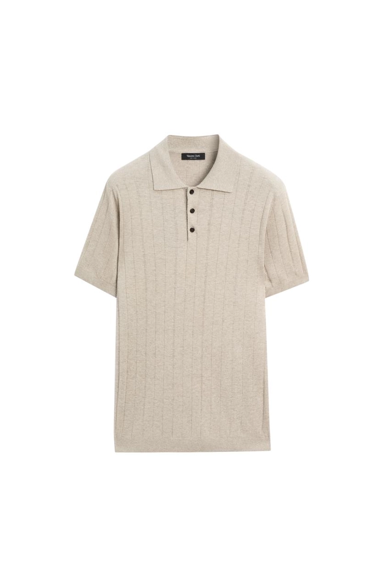 Поло из вязаного хлопково-льняного смеси с короткими рукавами