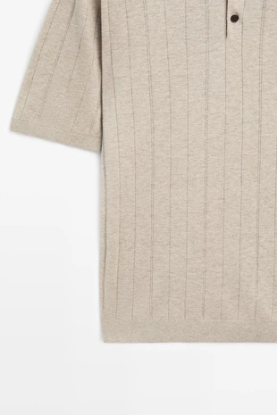 Поло из вязаного хлопково-льняного смеси с короткими рукавами- Заказать в России