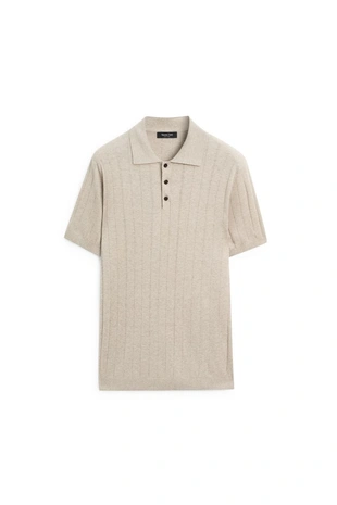 Поло из вязаного хлопково-льняного смеси с короткими рукавами- Заказать в России