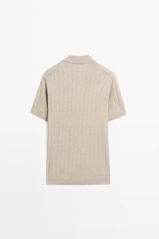 Поло из вязаного хлопково-льняного смеси с короткими рукавами- Заказать в России