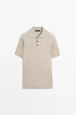 Поло из вязаного хлопково-льняного смеси с короткими рукавами- Заказать в России