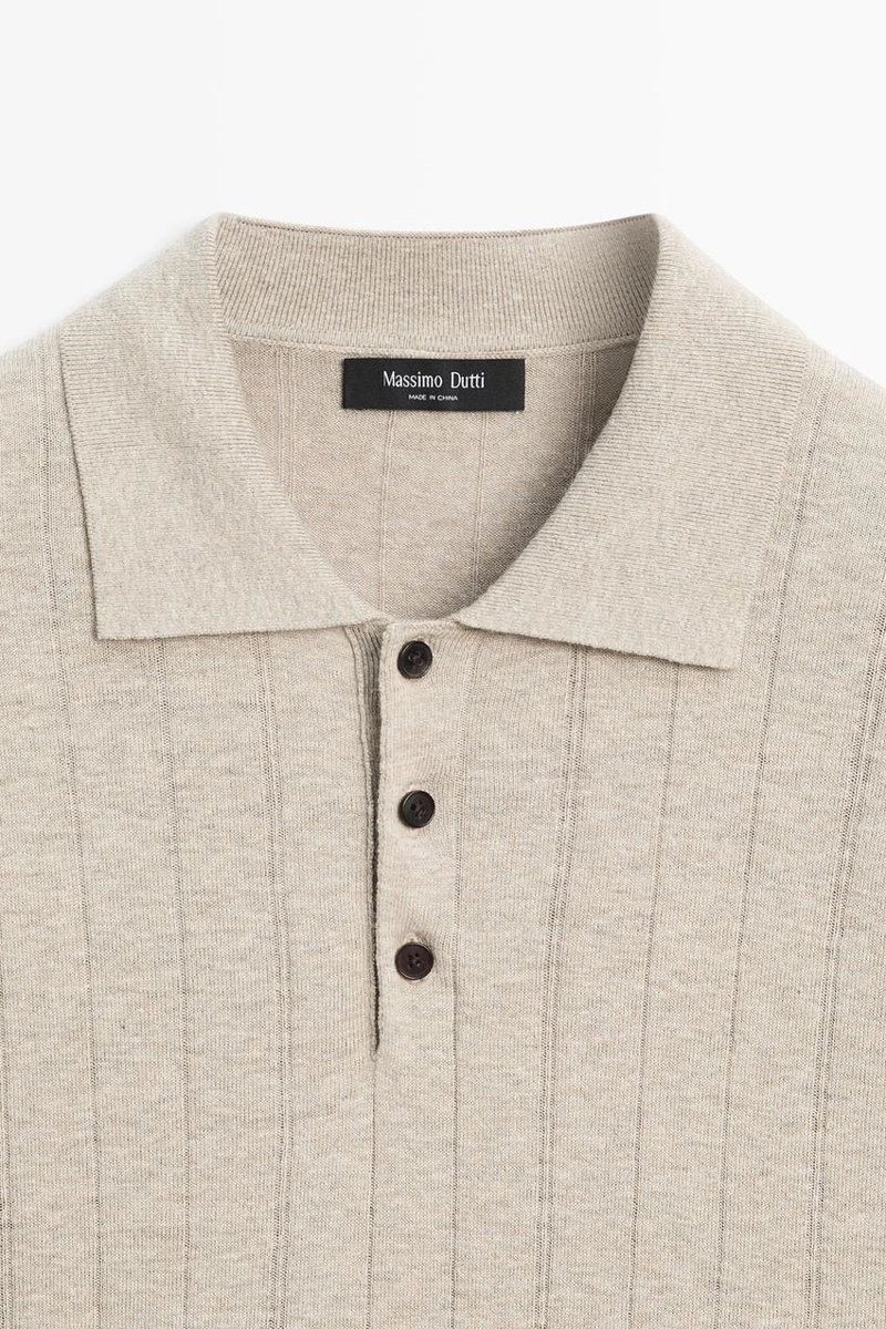 Поло из вязаного хлопково-льняного смеси с короткими рукавами