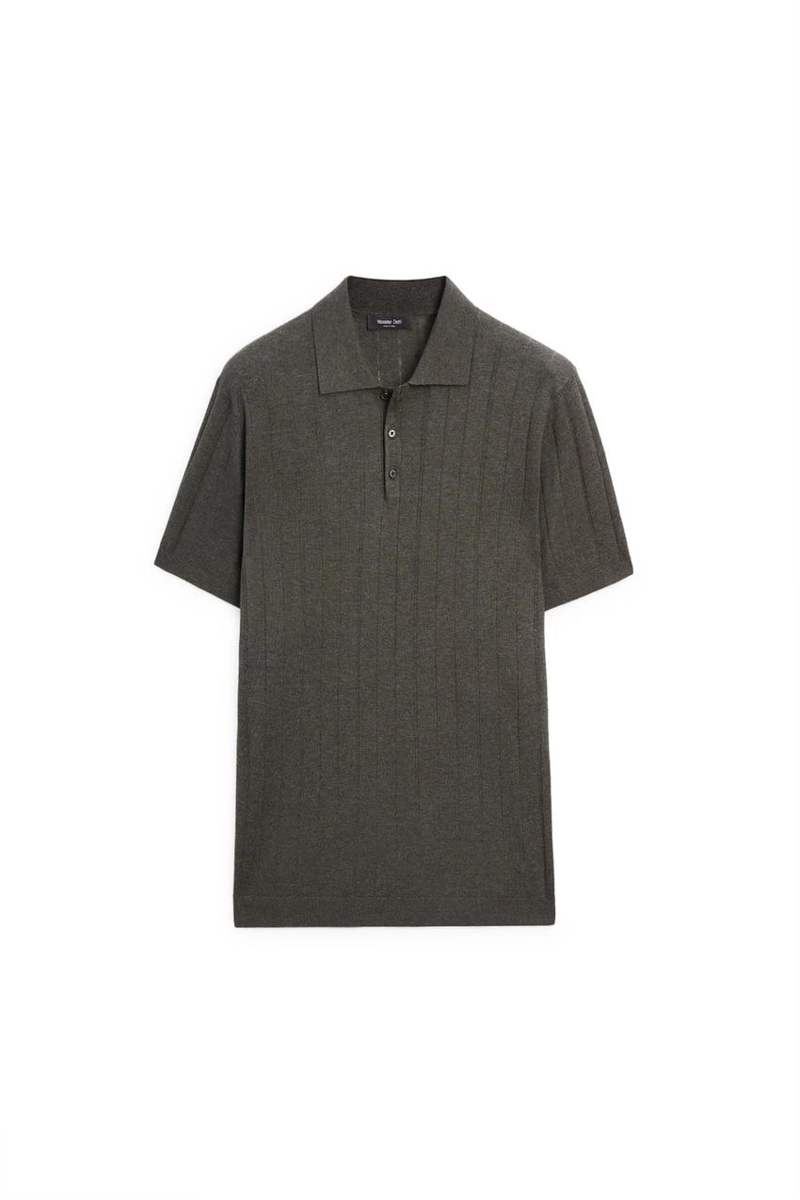 Поло из вязаного хлопково-леняного микса с короткими рукавами