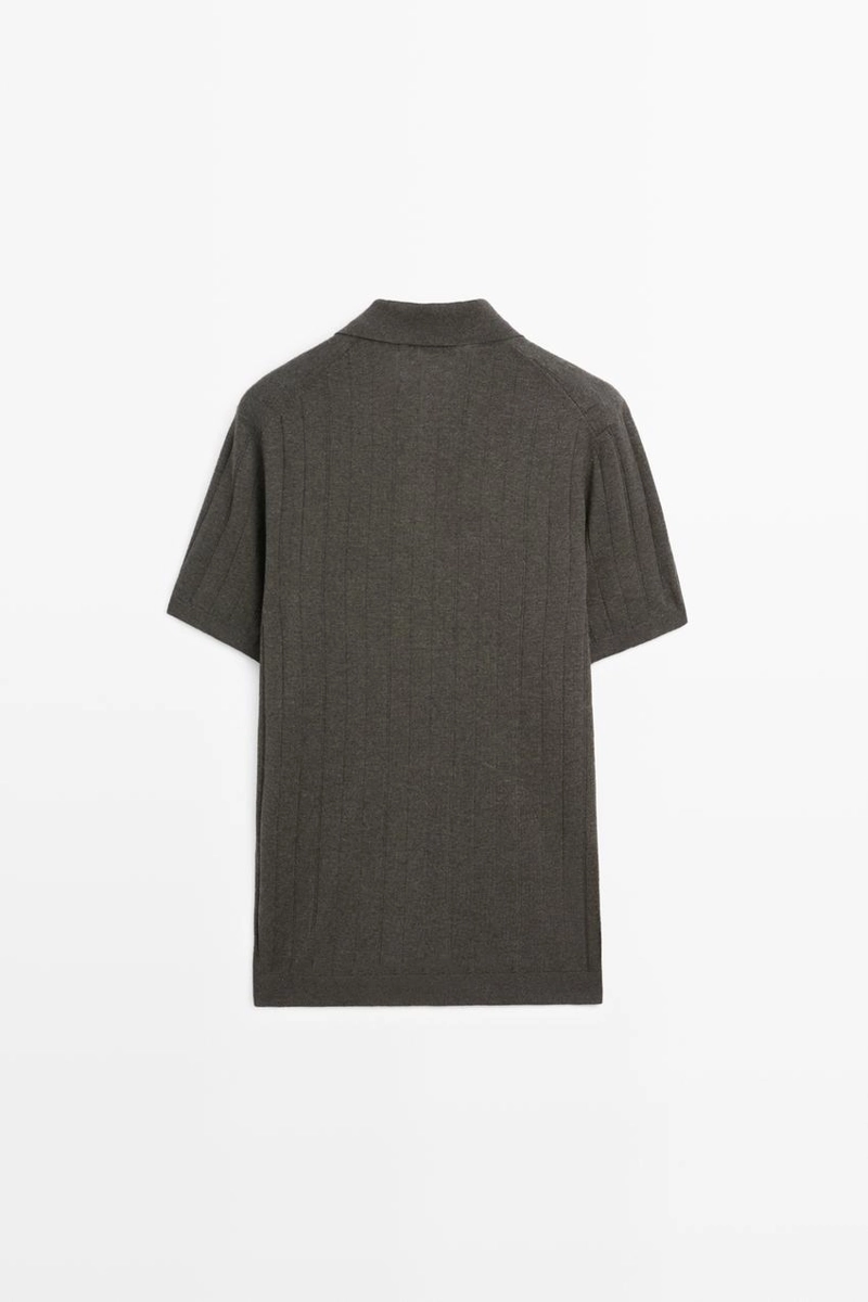 Поло из вязаного хлопково-леняного микса с короткими рукавами