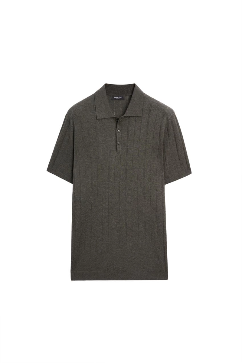 Поло из вязаного хлопково-леняного микса с короткими рукавами