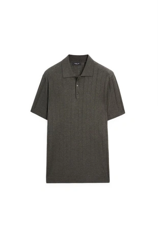 Поло из вязаного хлопково-леняного микса с короткими рукавами- Заказать в России