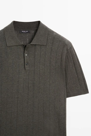 Поло из вязаного хлопково-леняного микса с короткими рукавами- Заказать в России