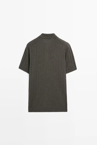 Поло из вязаного хлопково-леняного микса с короткими рукавами- Заказать в России