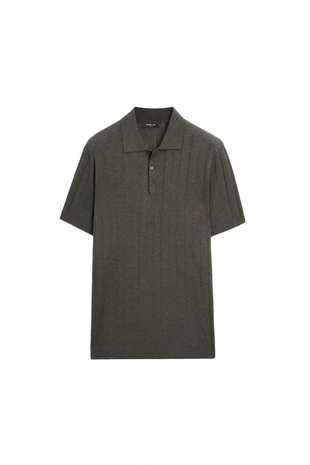 Поло из вязаного хлопково-леняного микса с короткими рукавами- Заказать в России
