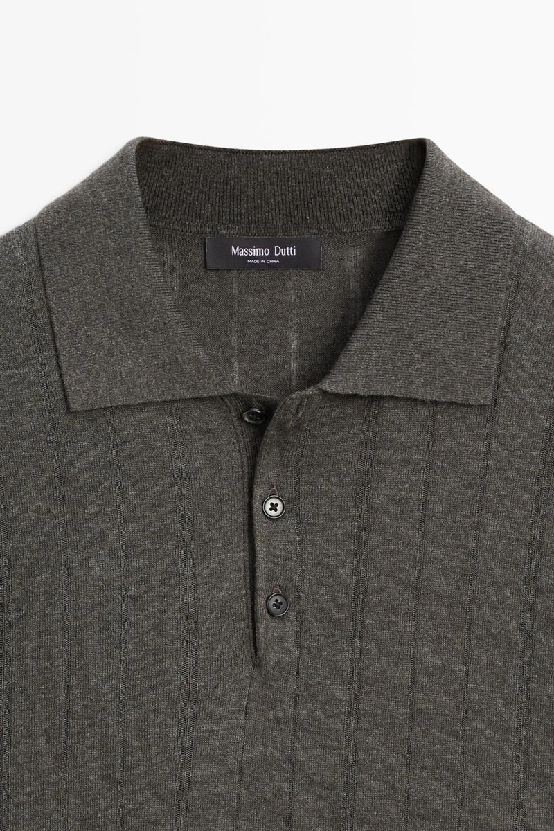 Поло из вязаного хлопково-леняного микса с короткими рукавами