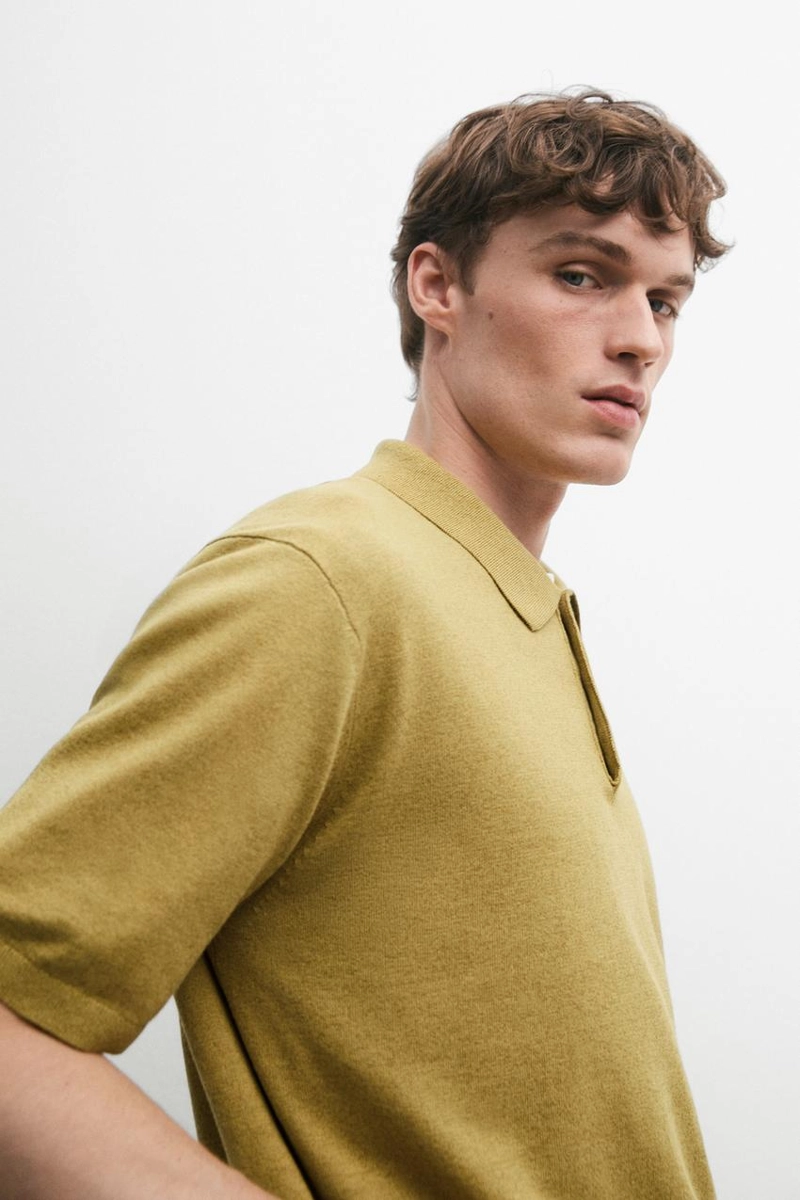 Поло из хлопка и льна с коротким рукавом