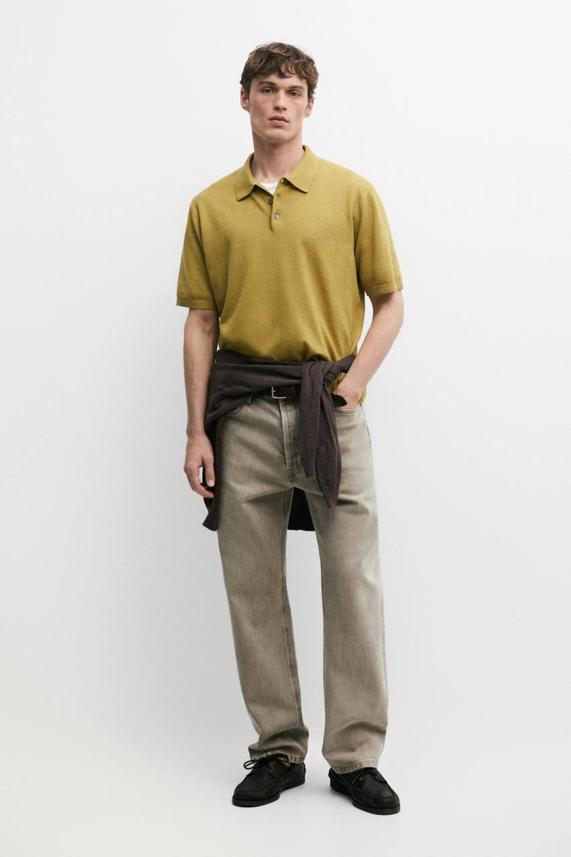 Поло из хлопка и льна с коротким рукавом