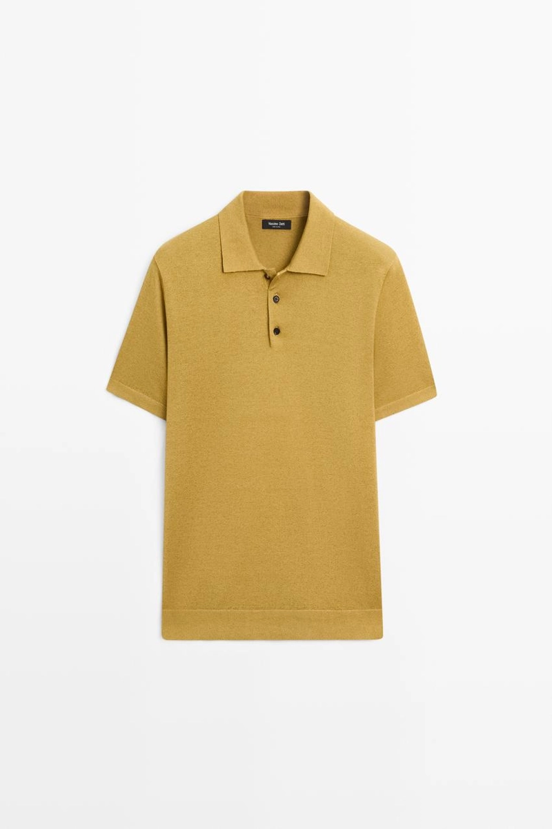 Поло из хлопка и льна с коротким рукавом