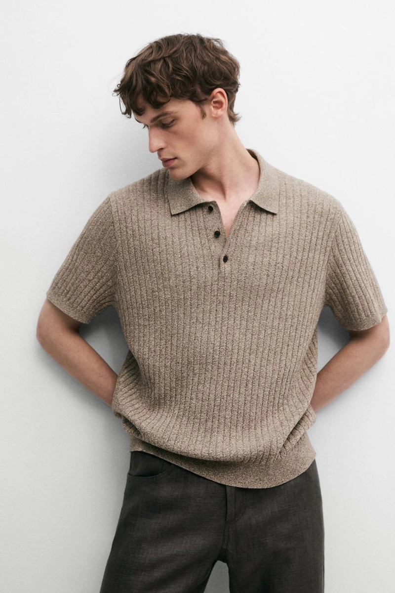Свитер с воротником поло из хлопкового трикотажа