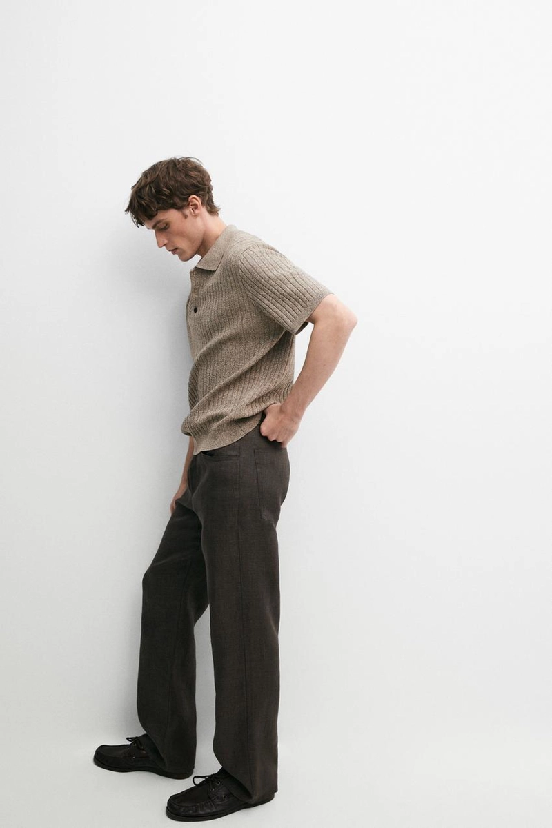 Свитер с воротником поло из хлопкового трикотажа