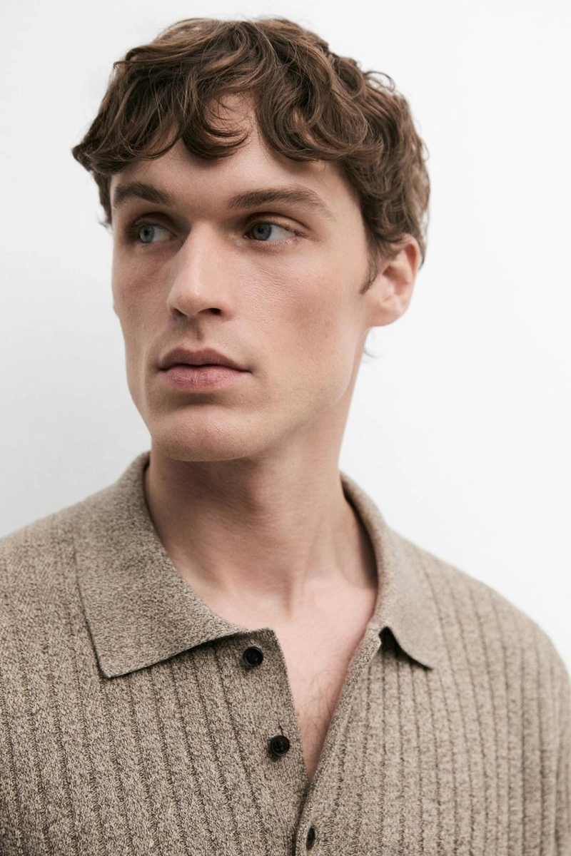 Свитер с воротником поло из хлопкового трикотажа