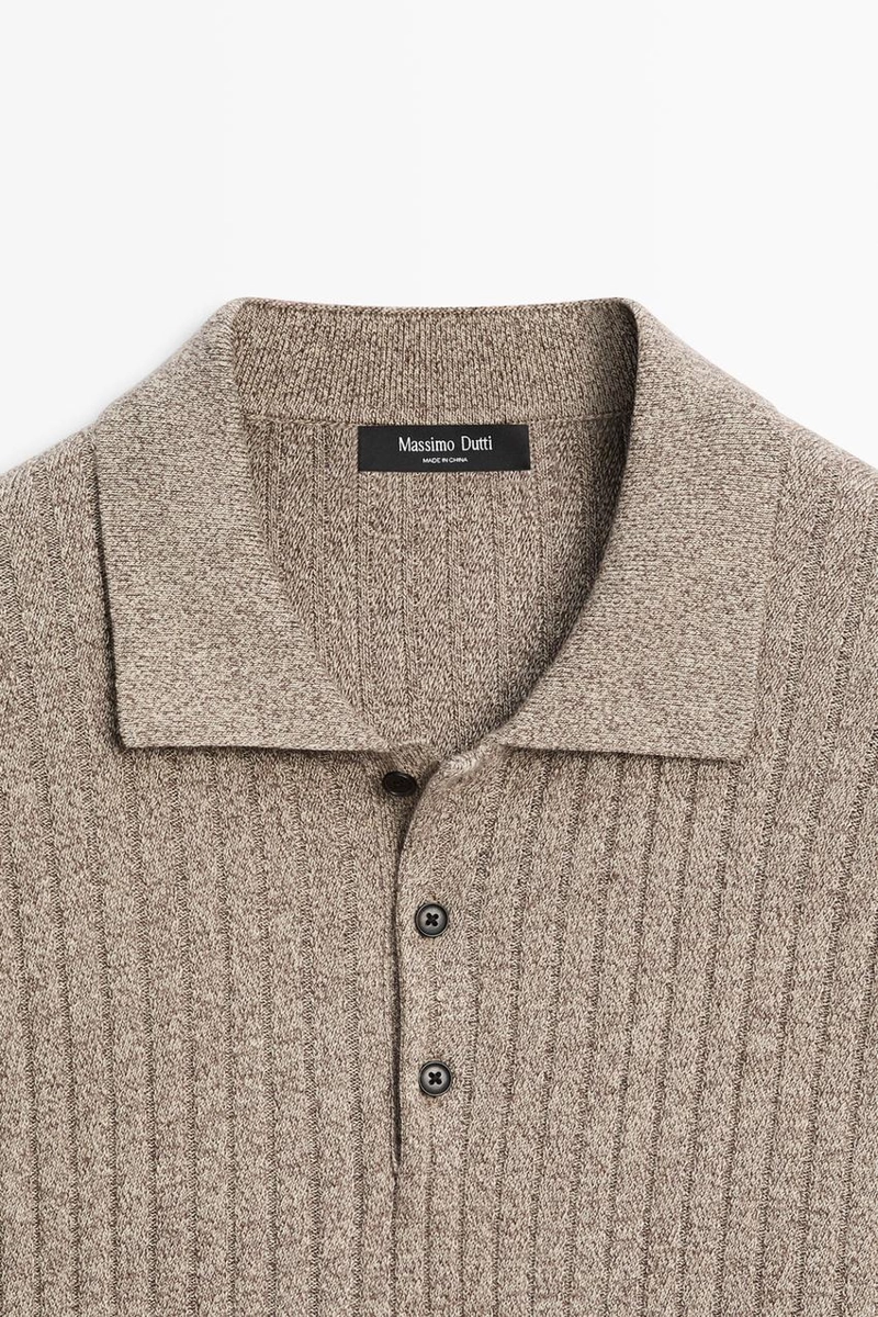 Свитер с воротником поло из хлопкового трикотажа