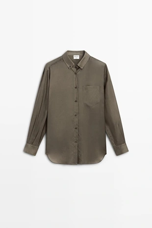 Рубашка из текучего атласа с карманом - studio- Заказать в России