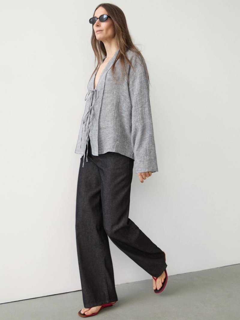 Блуза из льняной смеси с завязками