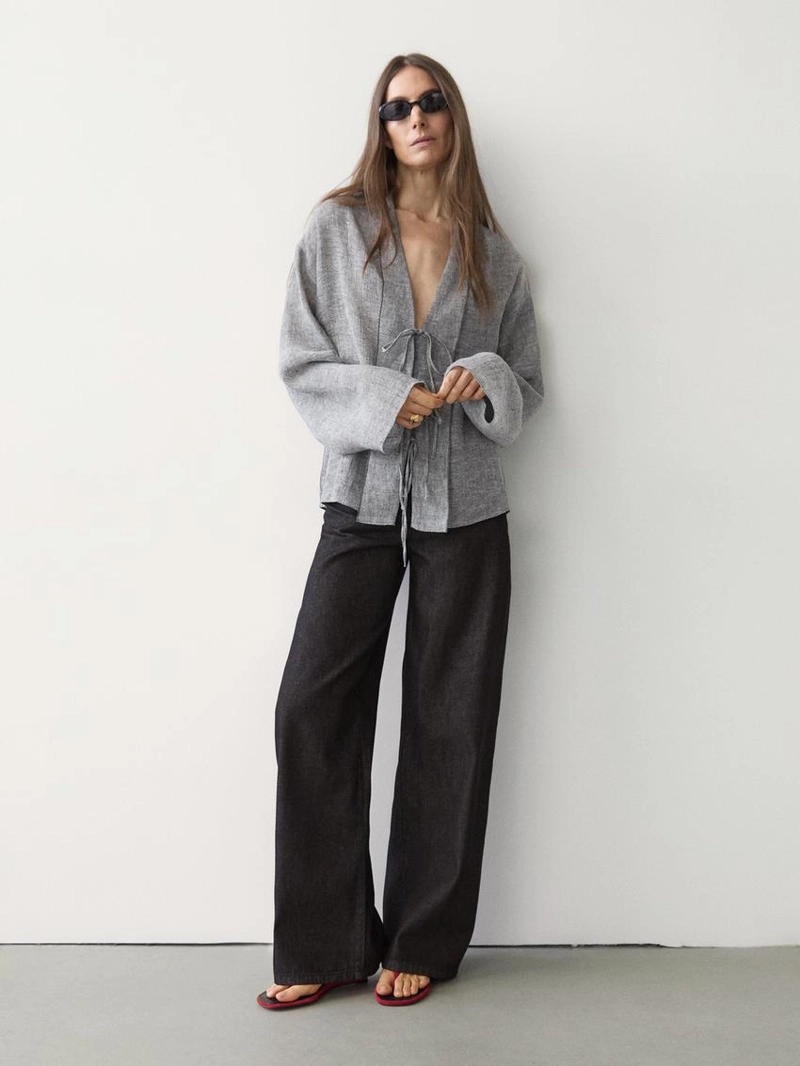 Блуза из льняной смеси с завязками