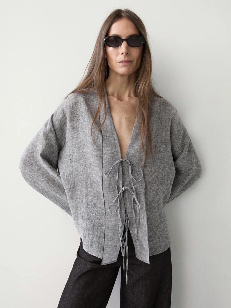 Блуза из льняной смеси с завязками