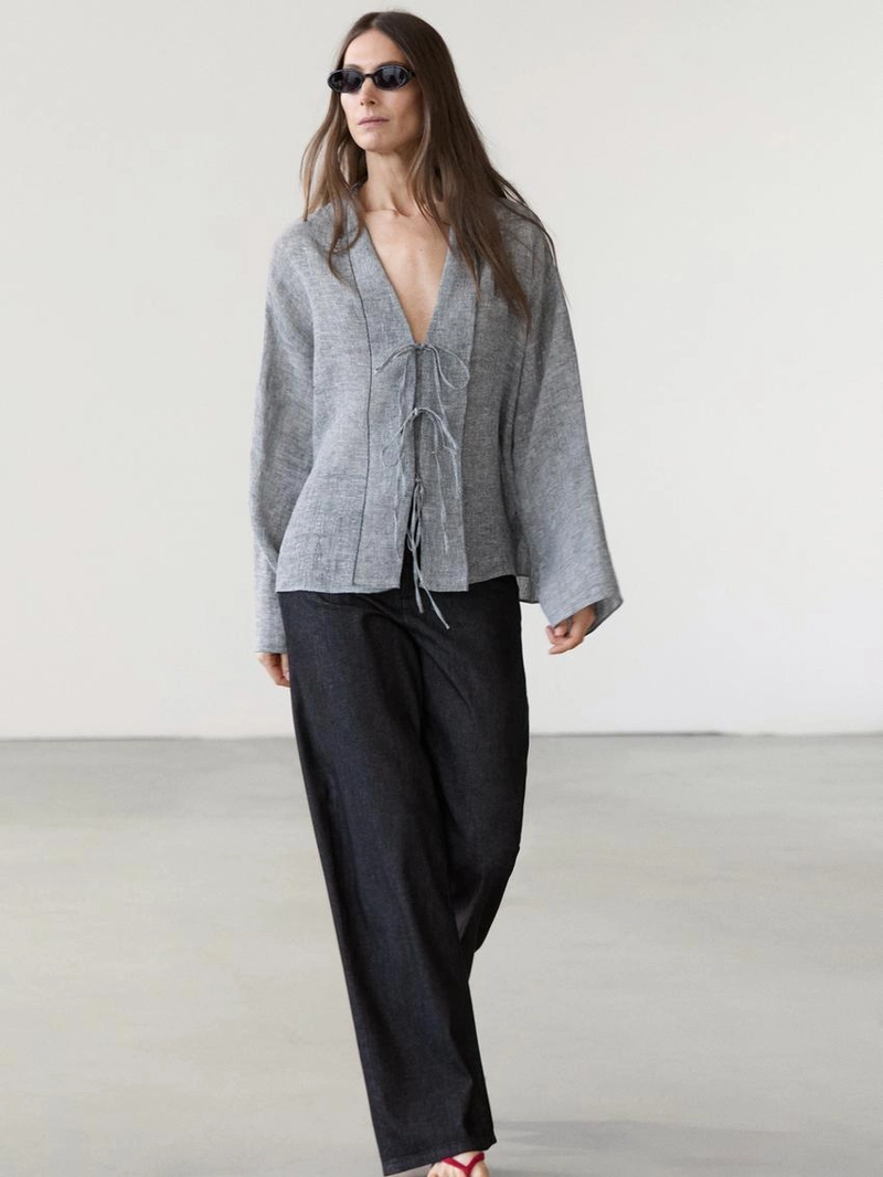 Блуза из льняной смеси с завязками