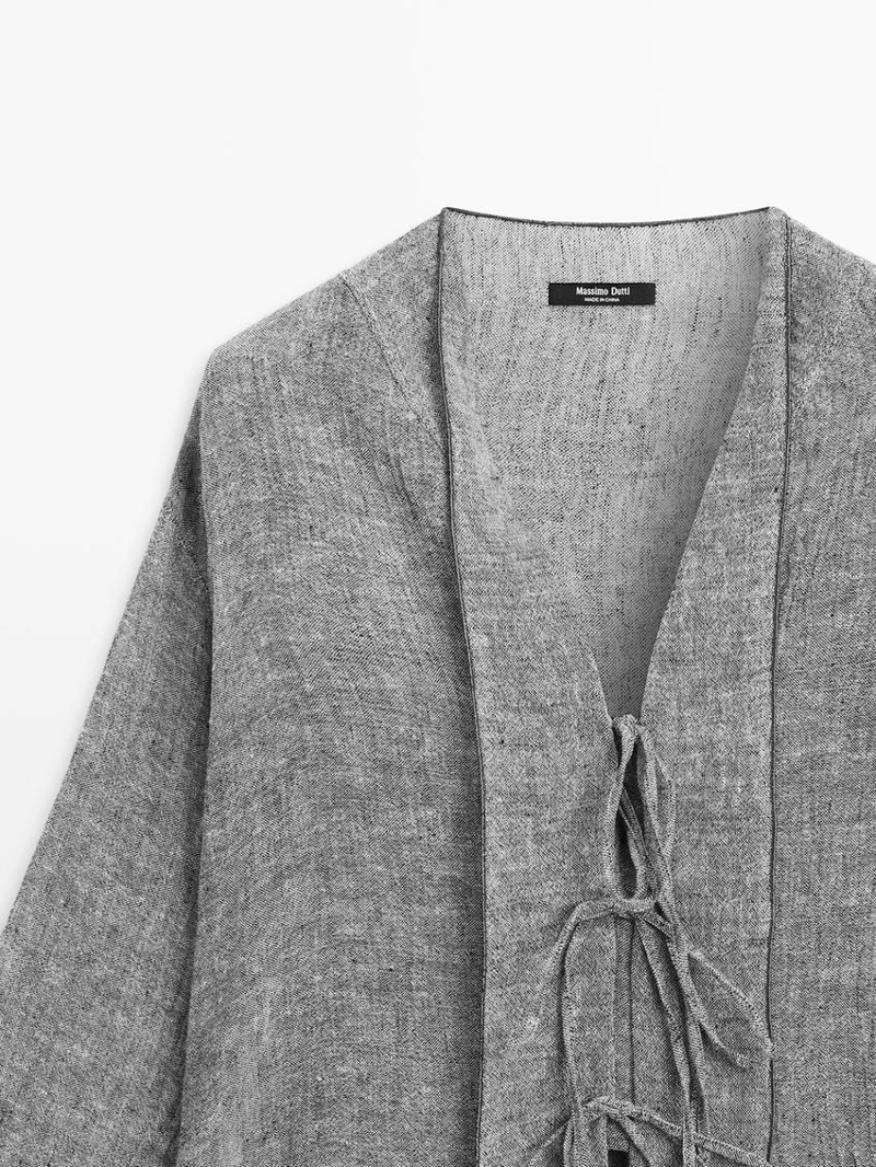 Блуза из льняной смеси с завязками