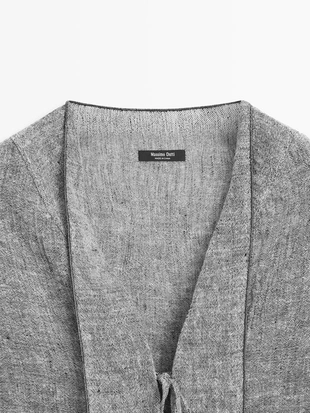 Блуза из льняной смеси с завязками- Заказать в России