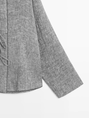 Блуза из льняной смеси с завязками- Заказать в России