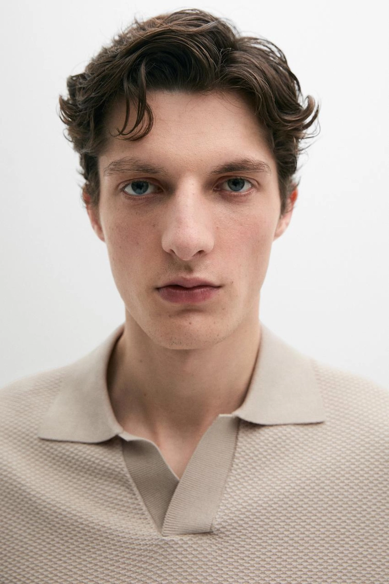 Поло-свитер из текстурированного вязаного хлопка 100%