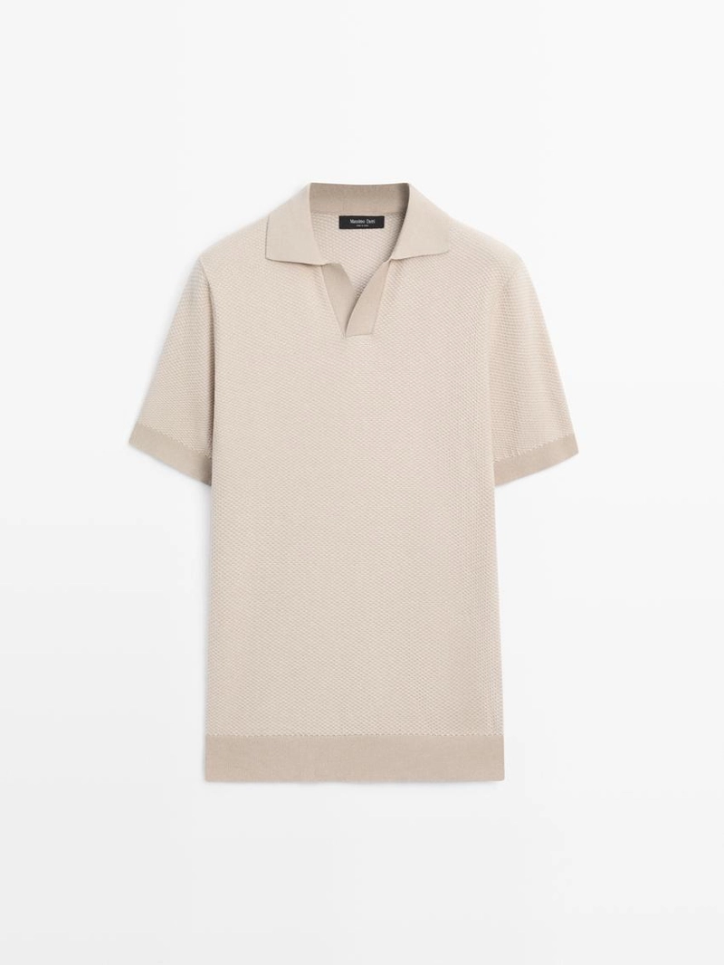Поло-свитер из текстурированного вязаного хлопка 100%