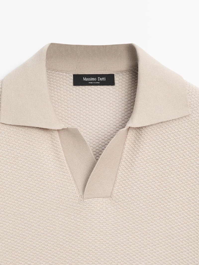 Поло-свитер из текстурированного вязаного хлопка 100%