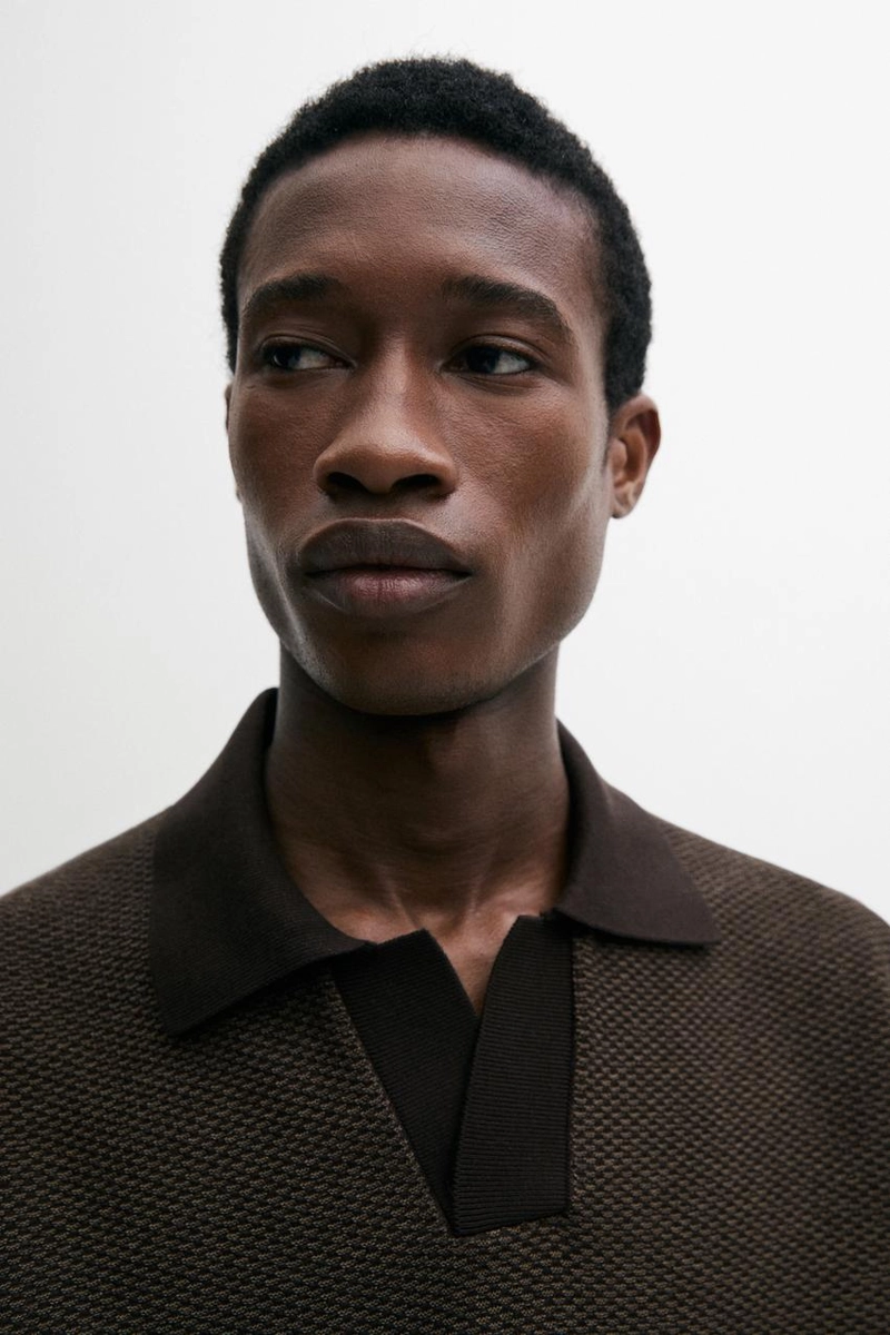 Свитер-поло из текстурированного вязаного хлопка 100%