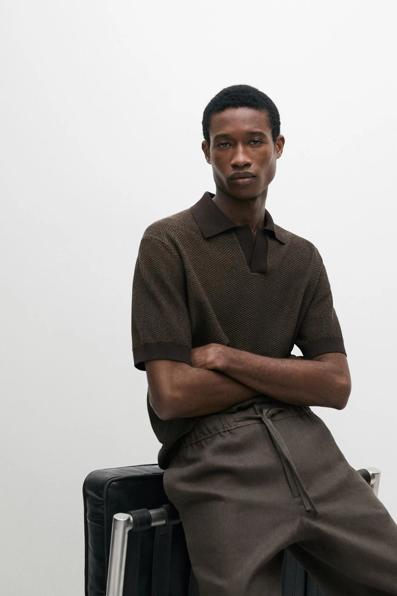 Свитер-поло из текстурированного вязаного хлопка 100%