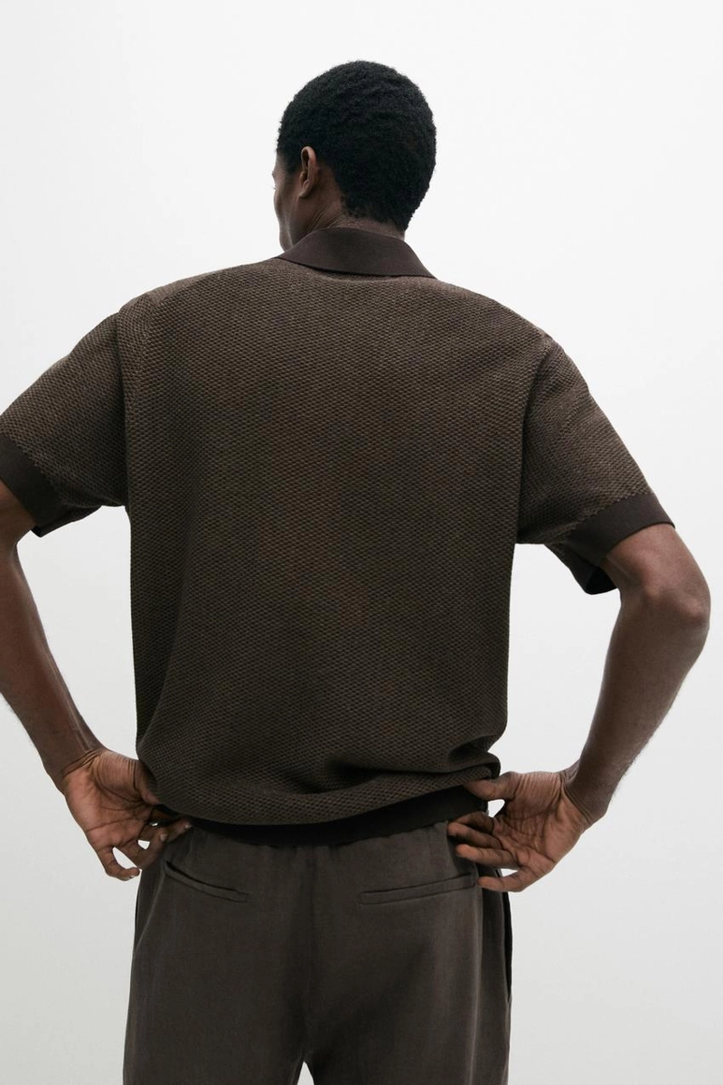 Свитер-поло из текстурированного вязаного хлопка 100%