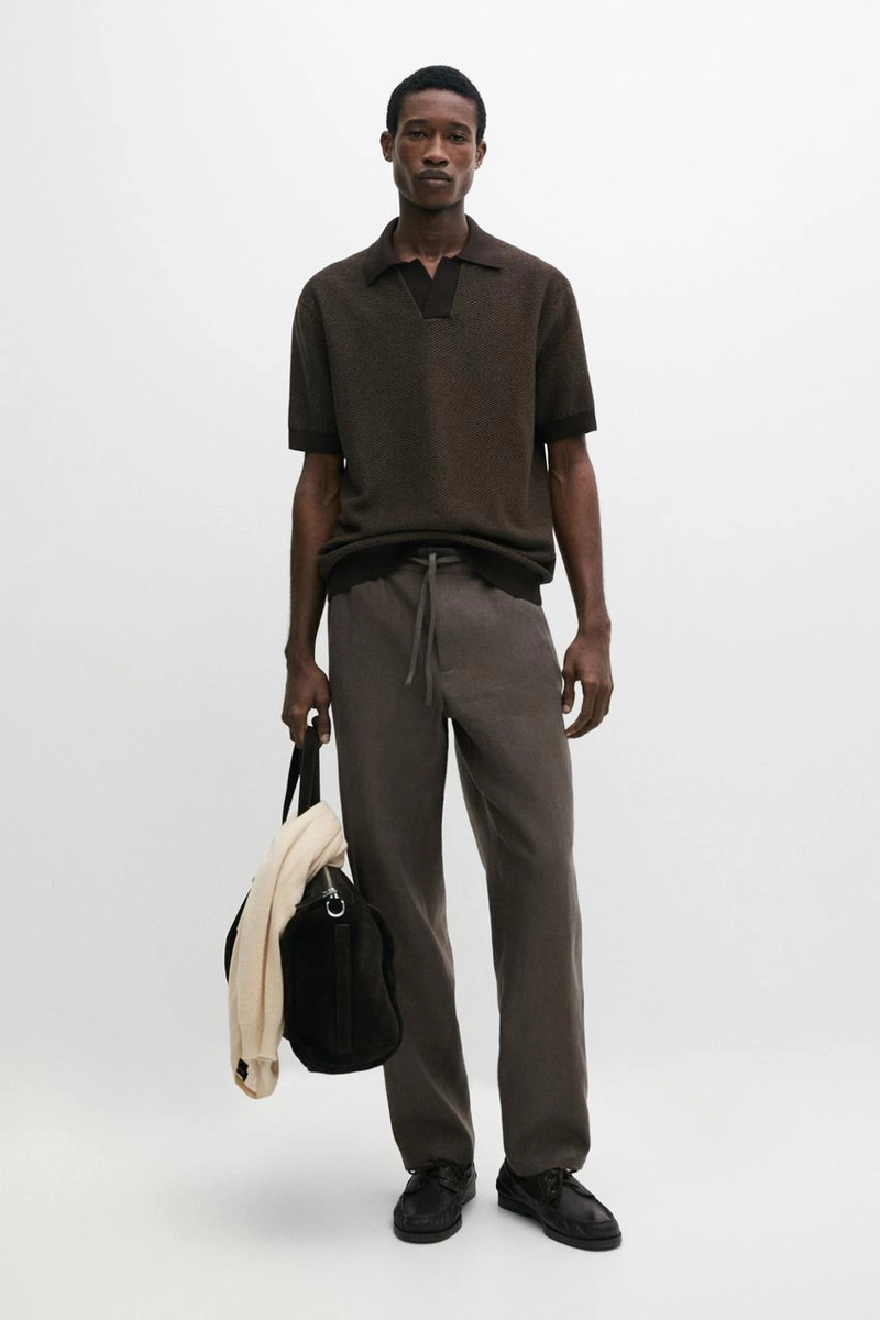 Свитер-поло из текстурированного вязаного хлопка 100%