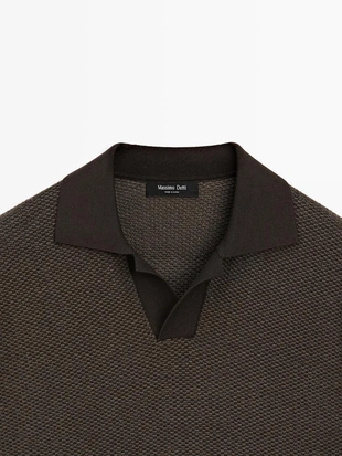 Свитер-поло из текстурированного вязаного хлопка 100%- Заказать в России