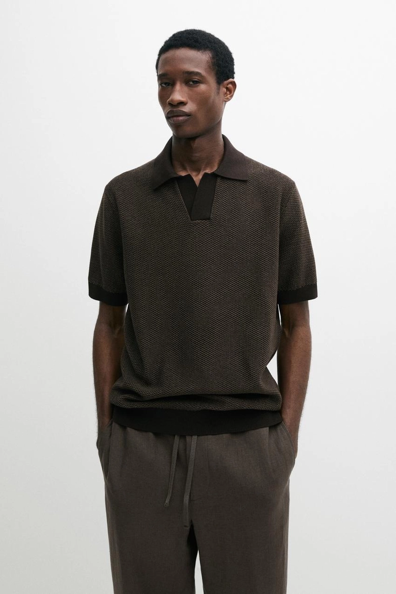 Свитер-поло из текстурированного вязаного хлопка 100%