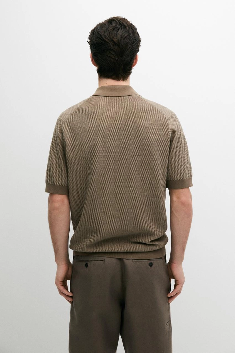 Поло-свитер с воротником-стойкой из текстурированного хлопкового трикотажа