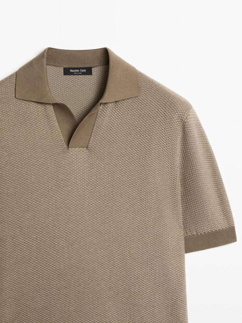 Поло-свитер с воротником-стойкой из текстурированного хлопкового трикотажа