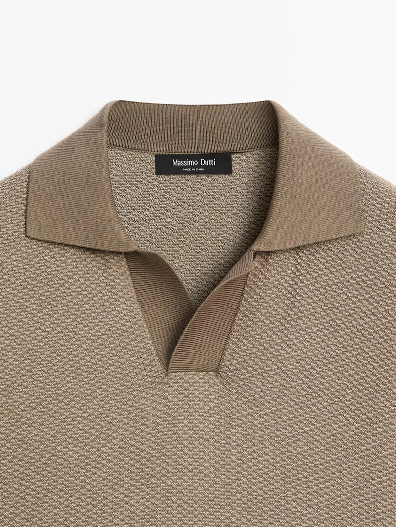 Поло-свитер с воротником-стойкой из текстурированного хлопкового трикотажа