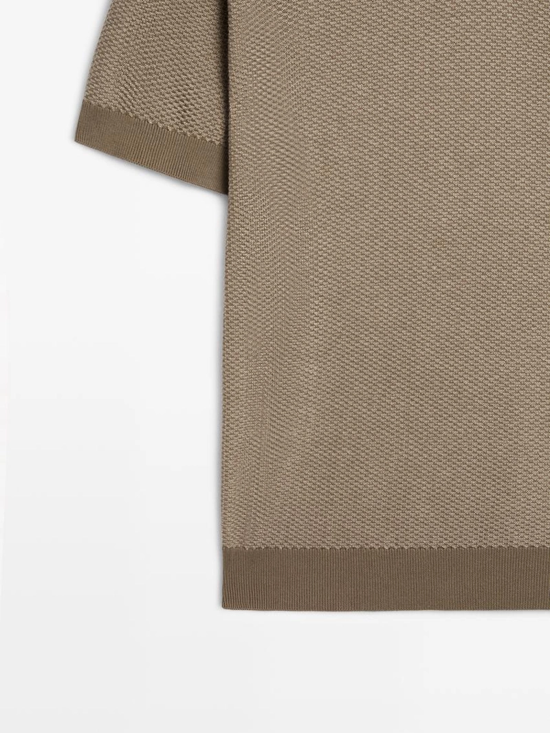 Поло-свитер с воротником-стойкой из текстурированного хлопкового трикотажа