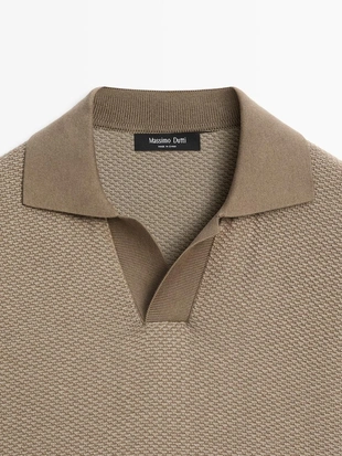 Поло-свитер с воротником-стойкой из текстурированного хлопкового трикотажа- Заказать в России