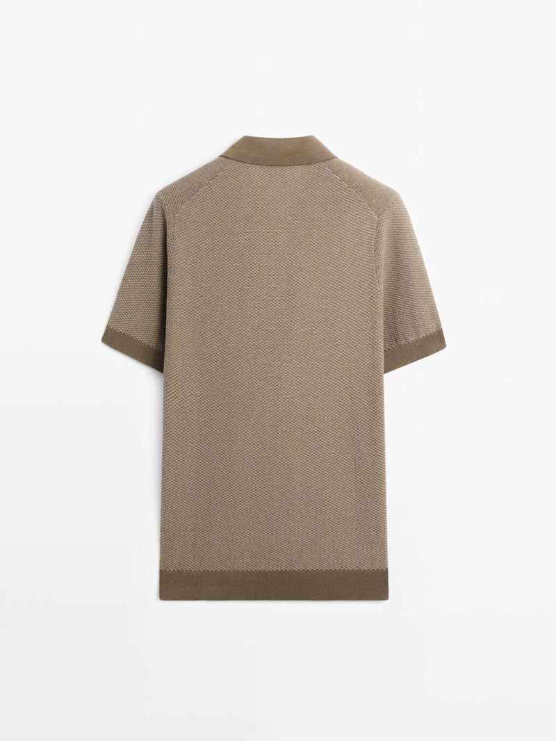 Поло-свитер с воротником-стойкой из текстурированного хлопкового трикотажа