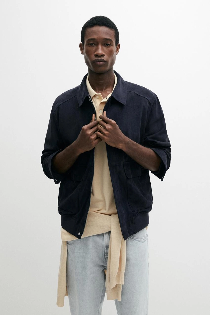 Замшевая кожаная куртка с карманами