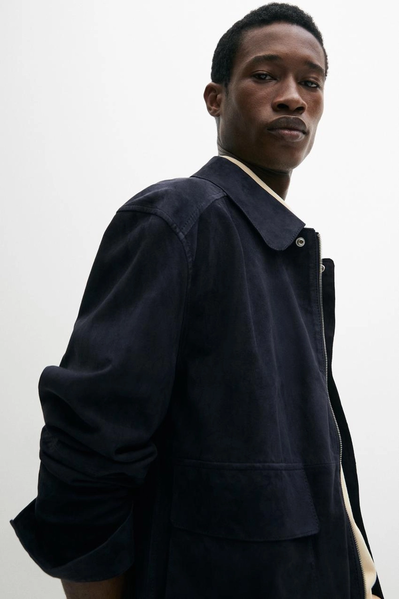 Замшевая кожаная куртка с карманами