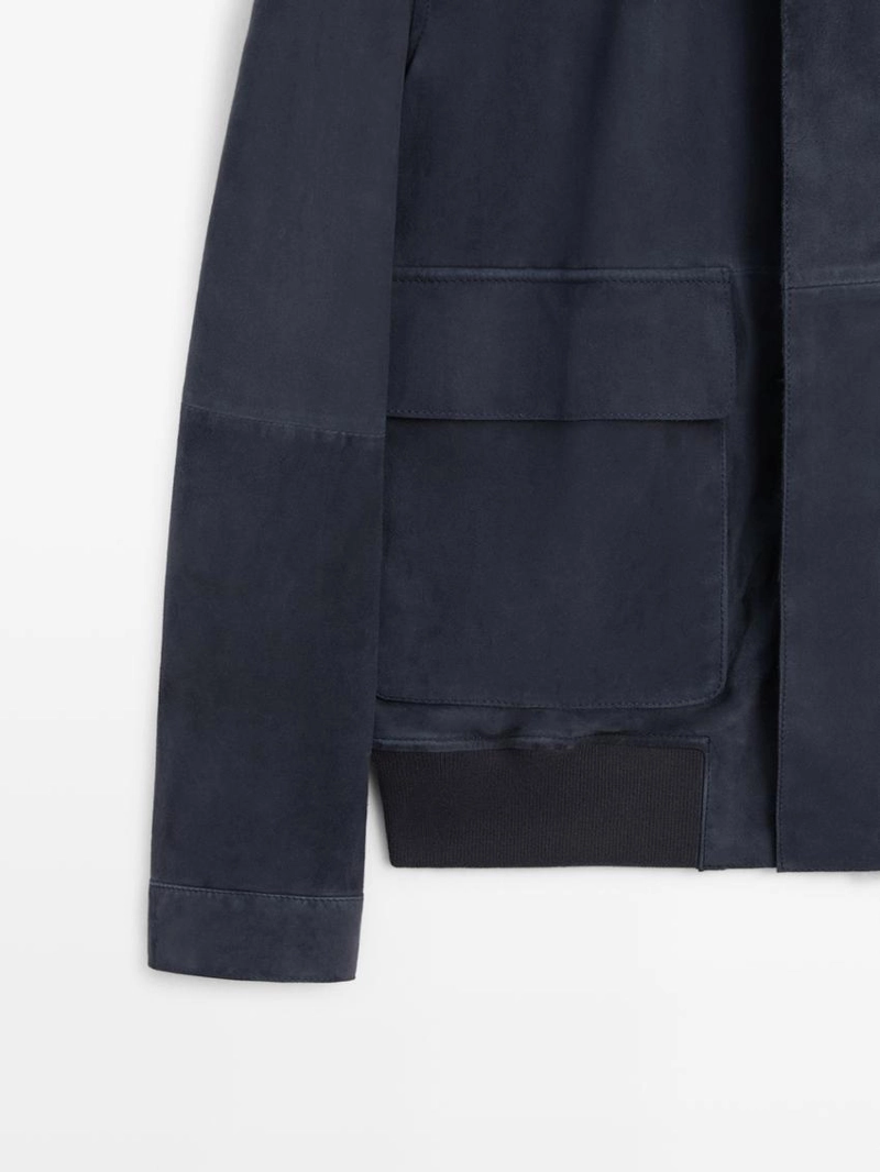 Замшевая кожаная куртка с карманами